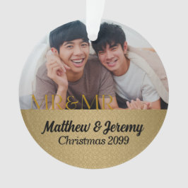 Mr & Mr. 1st Kerstmis Gold Damask Foto Ornament