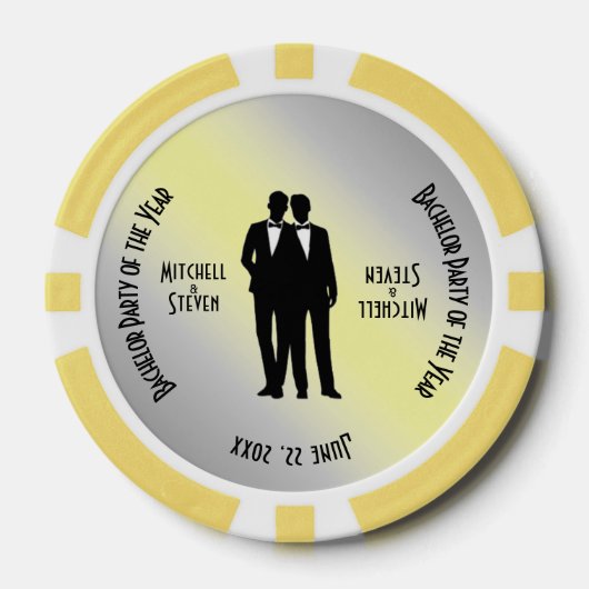 Mr & Mr Bachelor Party Geel Poker Chips (Voorkant)