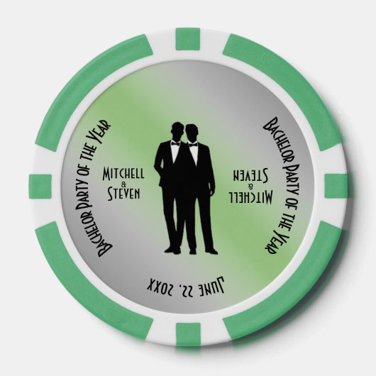 Mr & Mr Bachelor Party Groen Poker Chips (Voorkant)