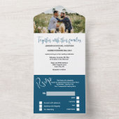 Mr. & Mr. blauw wit simpel elegant PHOTO bruiloft All In One Uitnodiging (Binnen)