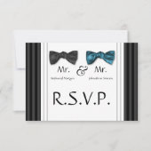 Mr & Mr Bow Stropdassen & Pin Striped RSVP Card (Voorkant)