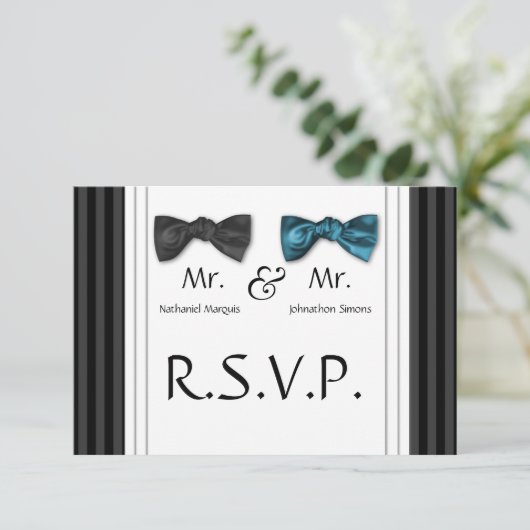 Mr & Mr Bow Stropdassen & Pin Striped RSVP Card (Staand voorkant)
