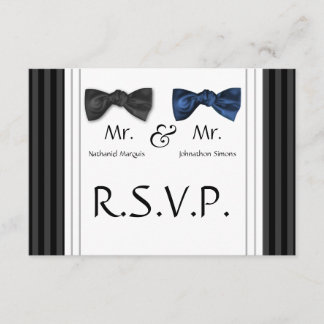 Mr & Mr Bow Stropdassen & Pin Striped RSVP Card Kaartje
