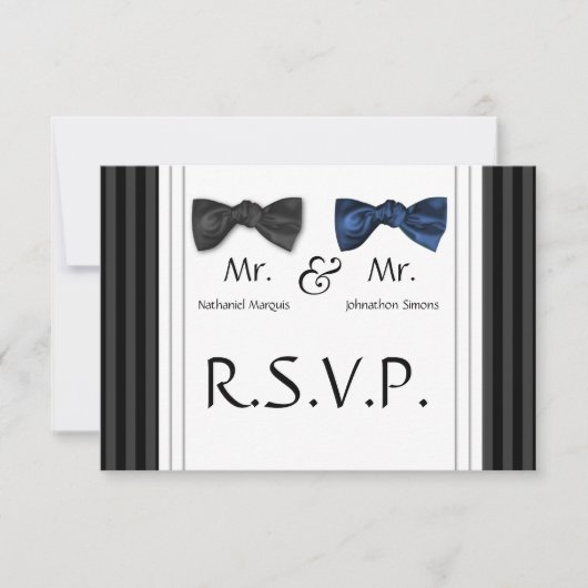 Mr & Mr Bow Stropdassen & Pin Striped RSVP Card Kaartje (Voorkant)