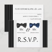 Mr & Mr Bow Stropdassen & Pin Striped RSVP Card Kaartje (Voorkant / Achterkant)
