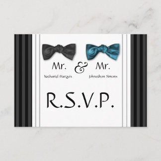 Mr & Mr Bow Stropdassen & Pin Striped RSVP Card Kaartje