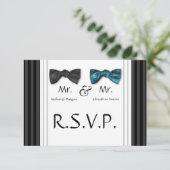Mr & Mr Bow Stropdassen & Pin Striped RSVP Card Kaartje (Staand voorkant)