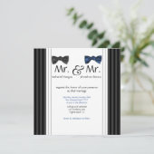 Mr. & Mr Bow Stropdassen & Pin Striped Wedding Inv Kaart (Staand voorkant)