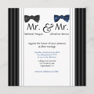 Mr. & Mr Bow Stropdassen & Pin Striped Wedding Inv Kaart