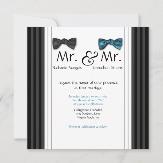 Mr. & Mr Bow Stropdassen & Pin Striped Wedding Inv Kaart (Voorkant)