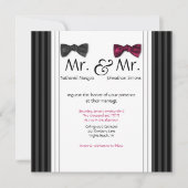 Mr. & Mr Bow Stropdassen & Pin Striped Wedding Inv Kaart (Voorkant)