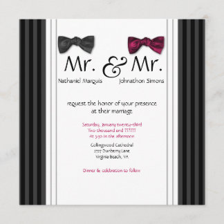 Mr. & Mr Bow Stropdassen & Pin Striped Wedding Inv Kaart