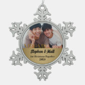 Mr & Mr Gay Couple 1st Kerstmis Foto Tin Sneeuwvlok Ornament (Voorkant)