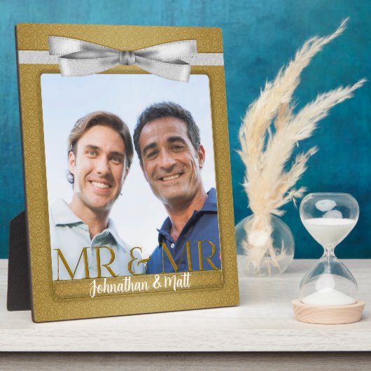 Mr & Mr Gay Wedding Gold Damask Foto Fotoplaat (Zijkant)
