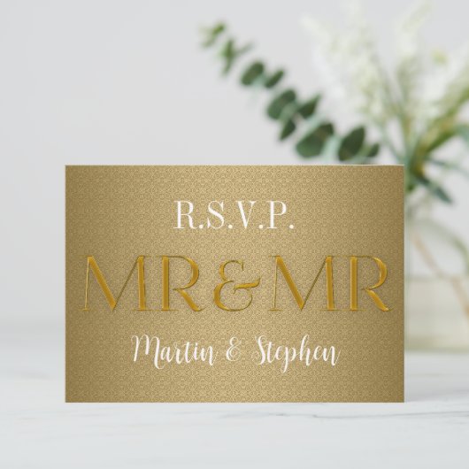 Mr & Mr Gay Wedding RSVP in Gold Kaartje (Staand voorkant)