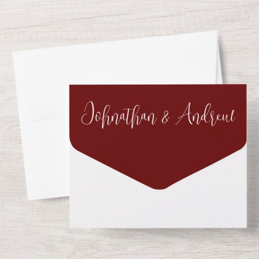 Mr. & Mr. maroon White simpel elegant PHOTO bruilo All In One Uitnodiging (Achterkant)