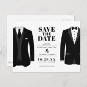 Mr. & Mr Modern Black Wedding Tux - Bewaar de datu Briefkaart (Voorkant / Achterkant)