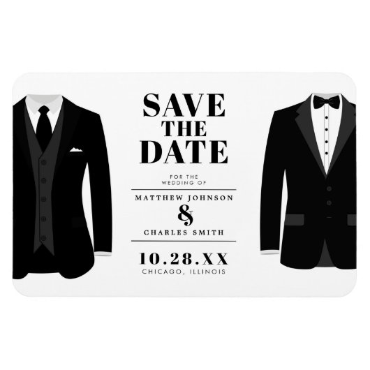 Mr. & Mr Modern Black Wedding Tux - Bewaar de datu Magneet (Horizontaal)