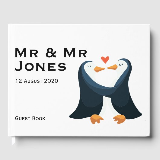 Mr & Mr Penguins Wedding Guest Book (Aangepast) Gastenboek (Voorkant)