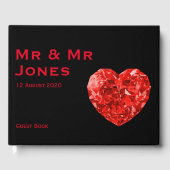 Mr & Mr. Red Heart Wedding Guest Book (Aangepast) Gastenboek (Voorkant)