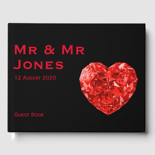 Mr & Mr. Red Heart Wedding Guest Book (Aangepast) Gastenboek (Voorkant)