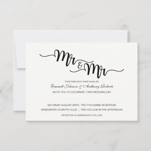 Mr. & Mr Script | Moderne huwelijksuitnodigingen Kaart (Voorkant)