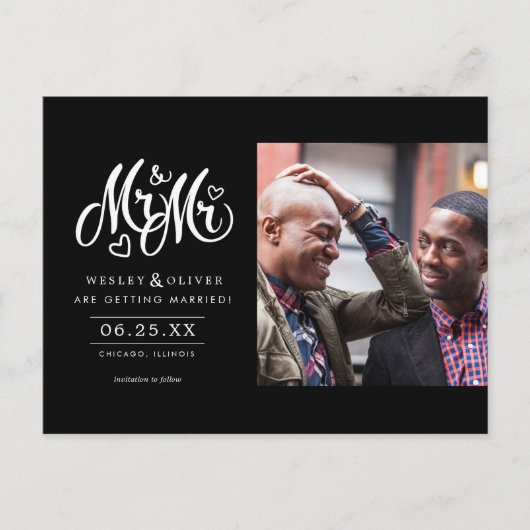 Mr. & Mr. Script - Save the Date with Photo Briefkaart (Voorkant)