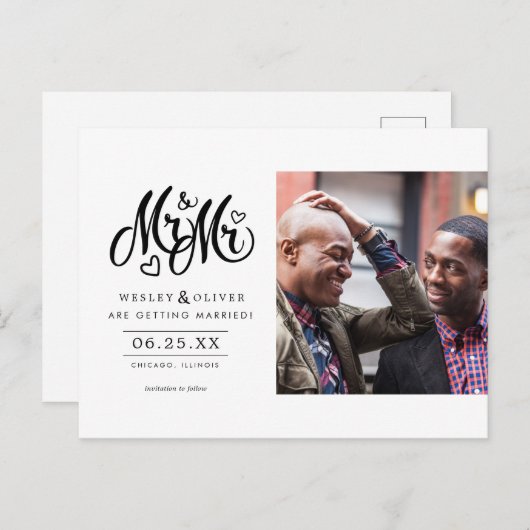 Mr. & Mr. Script - Sla de datum op met foto Briefkaart (Voorkant / Achterkant)