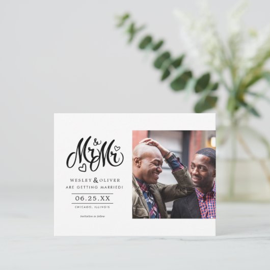 Mr. & Mr. Script - Sla de datum op met foto Briefkaart (Staand voorkant)