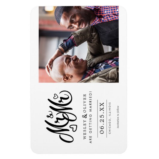 Mr. & Mr. Script - Sla de datum op met foto Magneet (Verticaal)