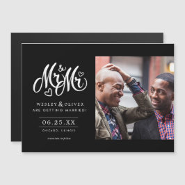 Mr. & Mr. Script - Sla de datum op met foto Magnetische Uitnodiging