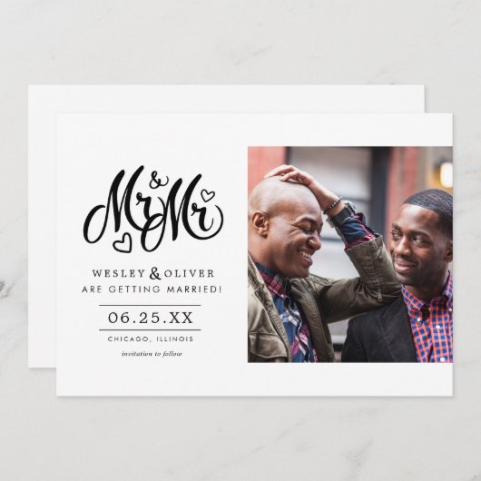 Mr. & Mr. Script - Sla de datum op met foto Save The Date (Voorkant / Achterkant)