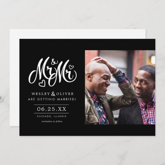 Mr. & Mr. Script - Sla de datum op met foto Save The Date (Voorkant / Achterkant)