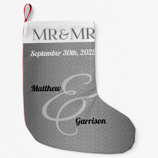 Mr & Mr Silver Damask Gay Wedding with Names Kleine Kerstsok (Voorkant)