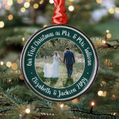 Mr & Mrs. 1st kerstfotoscript Green & White Metalen Ornament