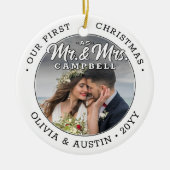 Mr & Mrs 2 Foto Passen getrouwd 1st Xmas Black & W Keramisch Ornament (Voorkant)