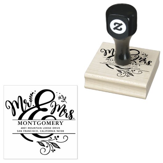 Mr. & Mrs. | Aangepast retouradres voor bruiloft Rubberstempel (Gestempeld)