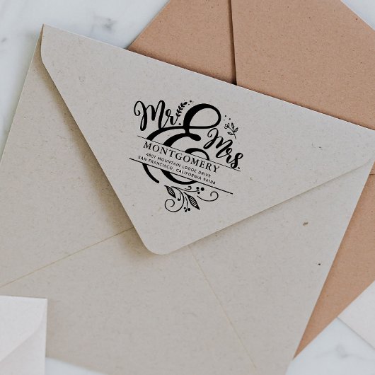Mr. & Mrs. | Aangepast retouradres voor bruiloft Rubberstempel