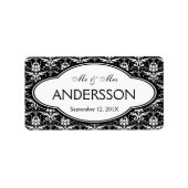Mr. Mrs. Achternaam Bold Zwart Wit Elegant Damask Etiket (Voorkant)