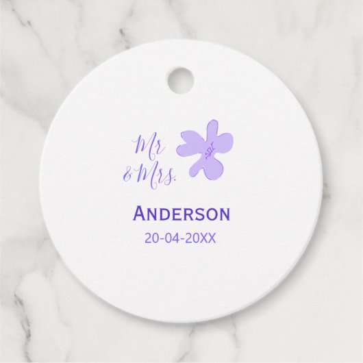 Mr & Mrs add family name date year wedding favor g Bedankjes Labels (Voorkant)