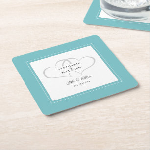 Mr & Mrs Aqua & White Elegant Hearts Wedding Chic Kartonnen Onderzetters