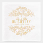 Mr & Mrs Beautiful Gold Foil Rozen Bloemenbruiloft Folie Servetten (Voorkant)