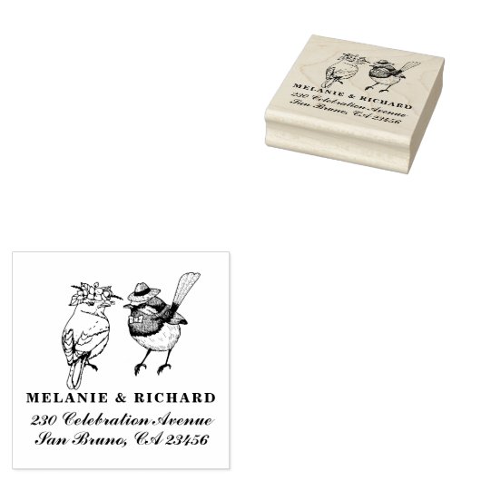 Mr & Mrs Birds Trouwnamen Script Retouradres Rubberstempel (Gestempeld)