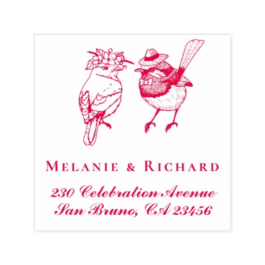 Mr & Mrs Birds Trouwnamen Script Retouradres Zelfinktende Stempel (Design)