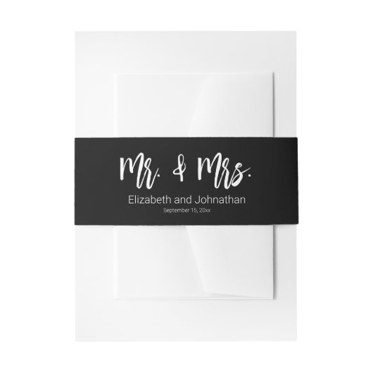 Mr & Mrs Black en White bruid bruidegom bruiloft Uitnodigingen Wikkel (Voorkant Voorbeeld)