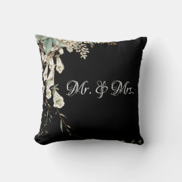 Mr. & Mrs Black Floral Script Elegant Wedding Kussen