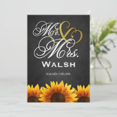 Mr & Mrs Black Sunflower Wedding Invitations Kaart (Staand voorkant)