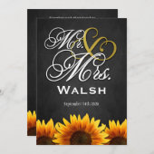 Mr & Mrs Black Sunflower Wedding Invitations Kaart (Voorkant / Achterkant)