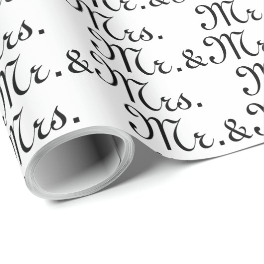 Mr. & Mrs Black white bruiloft cadeau Wrapping Pap Cadeaupapier (Rol Hoek)