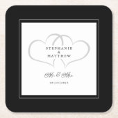 Mr & Mrs Black & White Elegant Hearts Wedding Chic Kartonnen Onderzetters (Voorkant)